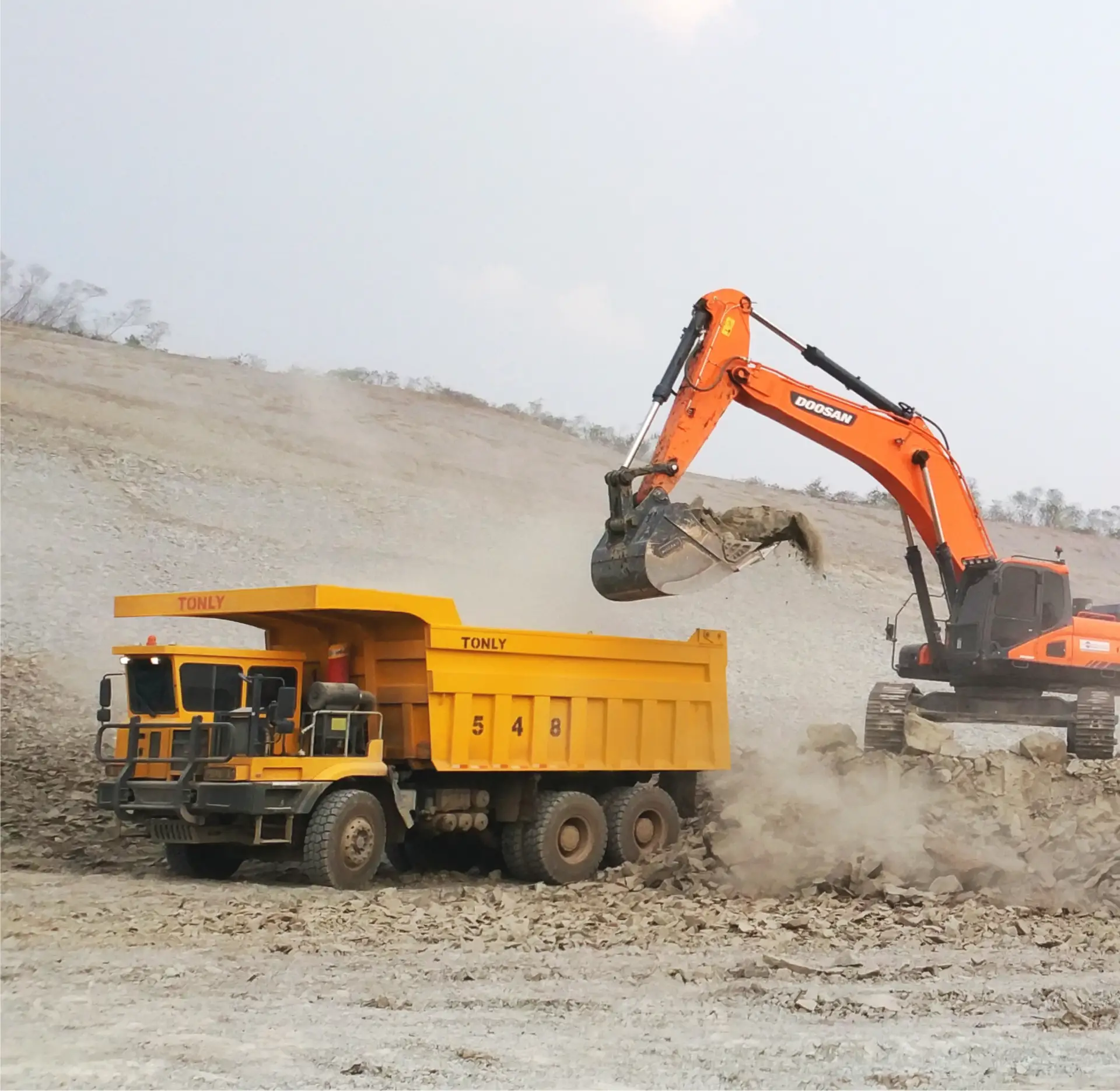 Tonly off road dump truck and Doosan tracked excavator